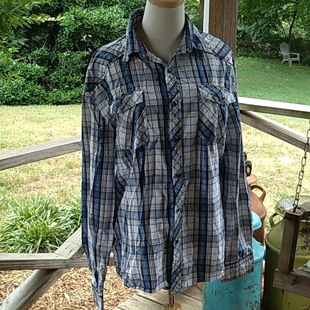 Mens Southpole XXL plaid pearl snap western button down shirt